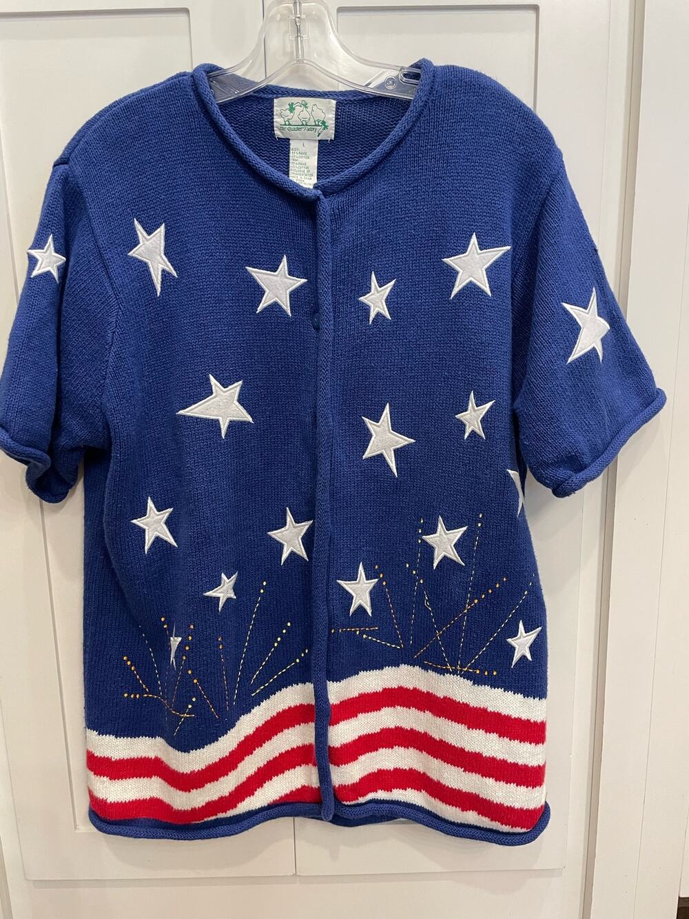 VTG  The Quacker Factory patriotic sweater 4th of July Large short sleeve